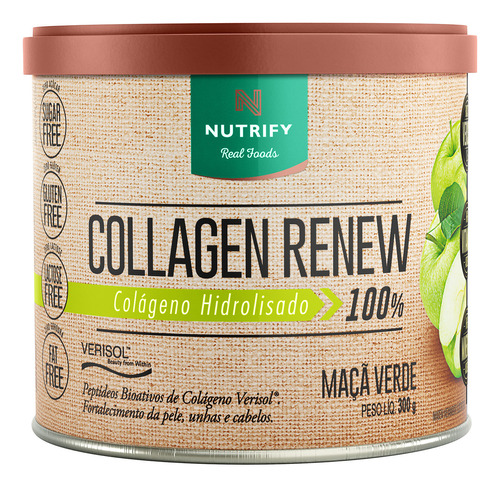 Suplemento em Pó Nutrify Collagen Renew Maçã Verde em Pote 300g