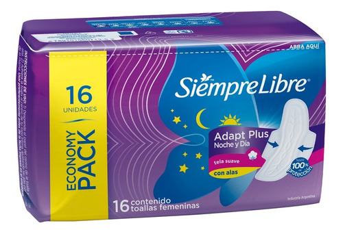 Toallitas femeninas Siempre Libre Adapt Plus Noche y Día con alas 16 u