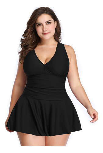 Traje De Baño De Tankini Tipo Vestido,tallas Extras Xl A 5xl