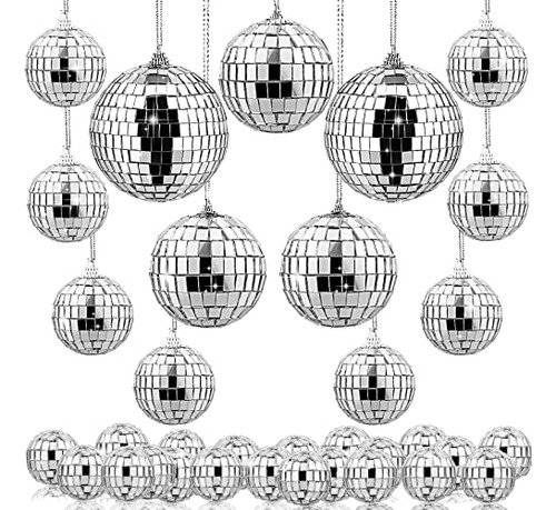 34 Pcs Mini Disco Mirror Ball Hanging,  Silver Glass Di...