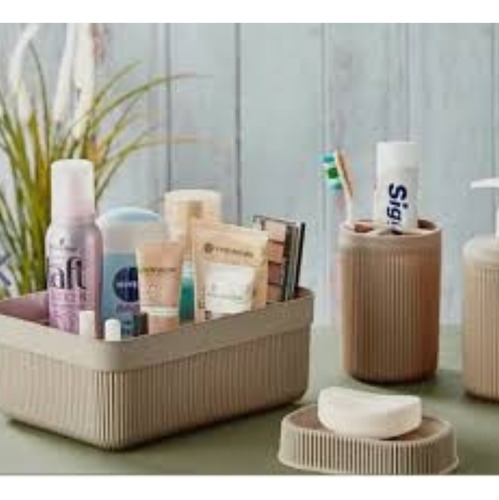 Set De Baño Dispenser Organizador Jabonera Portacepillos Beige