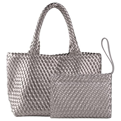 Bolso De Tote Tejido Para Mujer, Bolso De Cuero