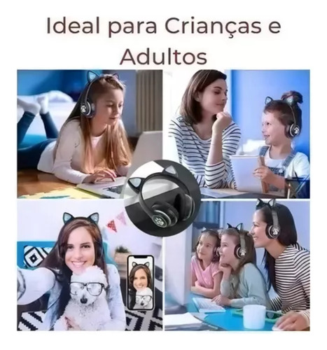 Fone De Ouvido Bluetooth Orelha Gatinho Infantil Led Rgb Sem Fio Catear D47