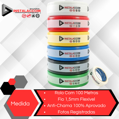Azul Fio Elétrico 1,5mm Cabo Flexível 1 5mm Rolo 100m Metros 750v