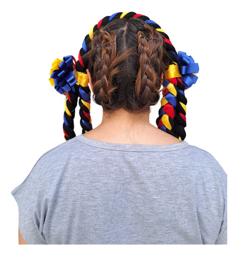 Tocado Trenzas, Para Bailable Regional, Para Niña O Mujer Color Rojo