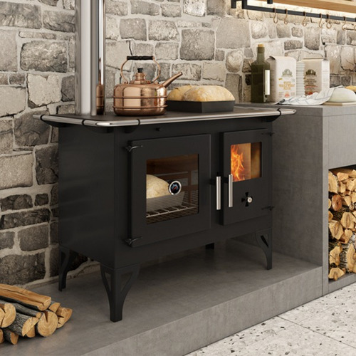 Cocina Calefactor A Leña 115 M2 F700f Con Kit Caños + Codos