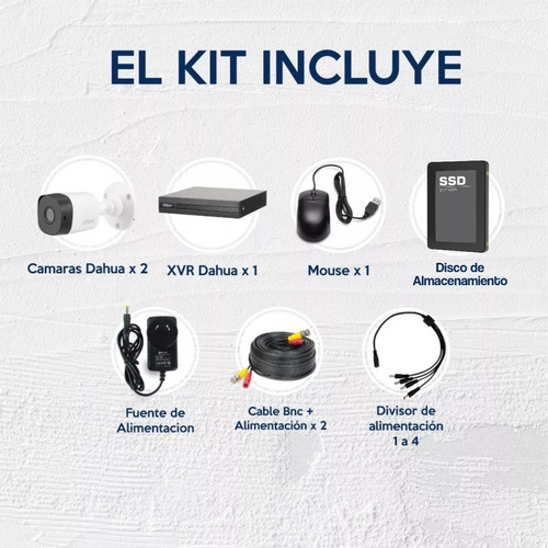 Imagen 3 de 10 de Kit Seguridad Dahua Cctv Dvr 4ch + 2 Camara 2mp 1080p+disco