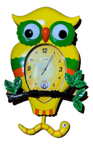 Reloj De Pared Infantil Pajaro Buho Artístico Con Pendulo