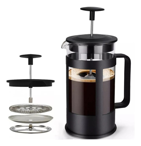 Cafetera Prensa Francesa De Vidrio Agarradera Cafe Te 1 L Color Negro