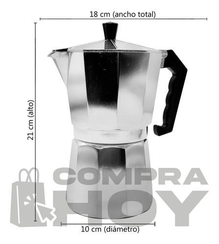 Cafetera Italiana Para Hornalla, 9 Pocillos, Aluminio, 13289