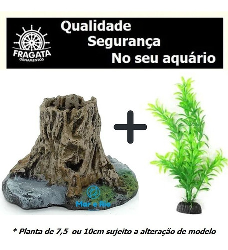 Enfeite Aquário Tronco Vertical + Planta Plástica - Betta