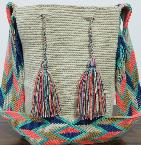Mochilas Wayuu Originales Color Beige Claro