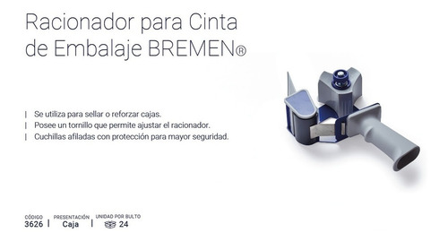 Imagen 2 de 5 de Racionador Cinta Embalaje Bremen Reforzado Cod 3626 Dgm
