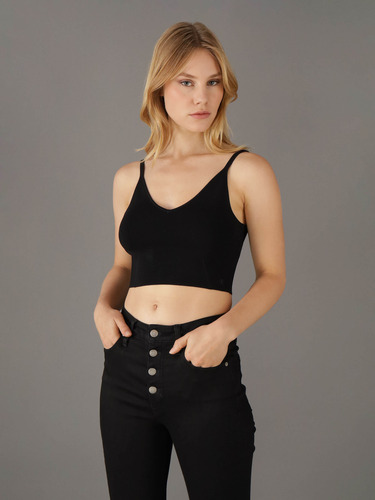 Top Negro Calvin Klein Acanalado Mujer