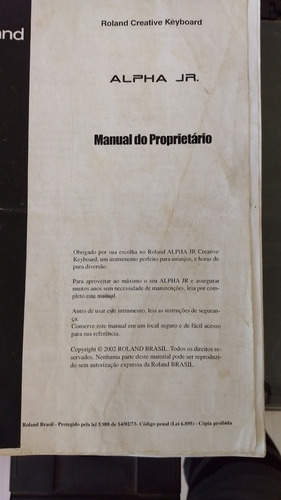 Imagem 3 de 3 de Manual De Instruções Em Portugues Do Teclado Roland Alpha Jr