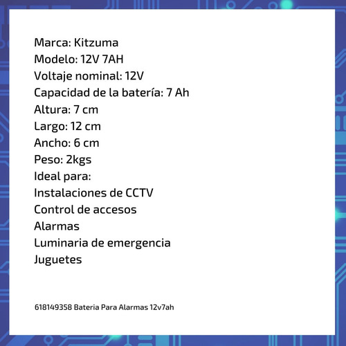 Bateria Para Alarmas 12v7ah