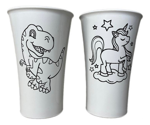 Kit 20 Copos 300ml Para Colorir Dinossauro E Unicórnio Branco