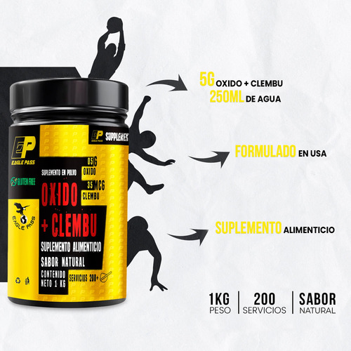 Eagle Óxido Nítrico + Clembuterol 1kg Pre Entreno Natural