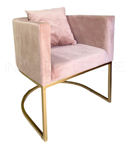 Cadeira Poltrona Moderna Base De Metal Dourada Veludo Rose