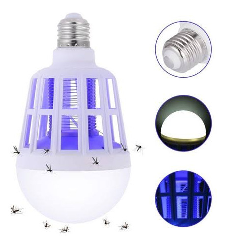 2 Foco Led Eléctrica Mata Mosquitos Zancudos Moscas 3 En 1