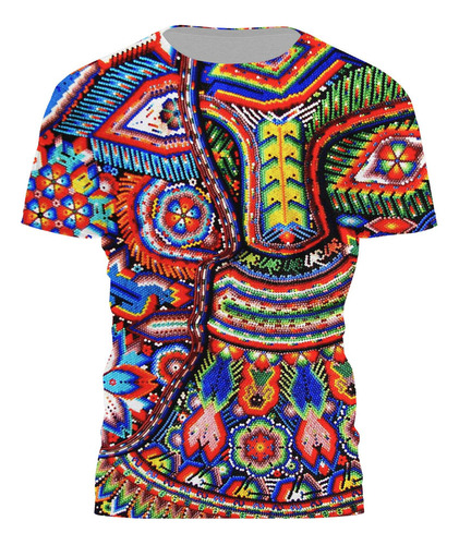 Playera Con Estampado Huichol 3d Multicolor Tl40