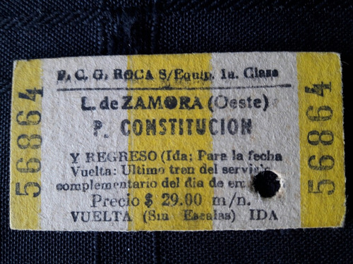 Antiguo Boleto De Tren Del Ferrocarril Roca Lomas De Zamora