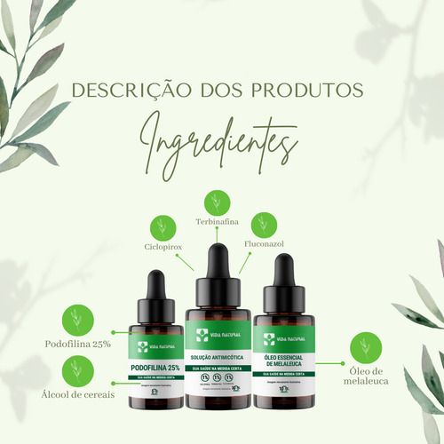 Kit 1 Podofilina 25% 5ml + 1 Solução Antimicótica 1% 30ml + 1 Óleo de Melaleuca 10ml — Tratamento Completo Eficaz e Seguro para Verrugas e Fungos