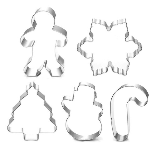 Juego 5 Moldes De Acero Inoxidable Para Galletas Navideñas