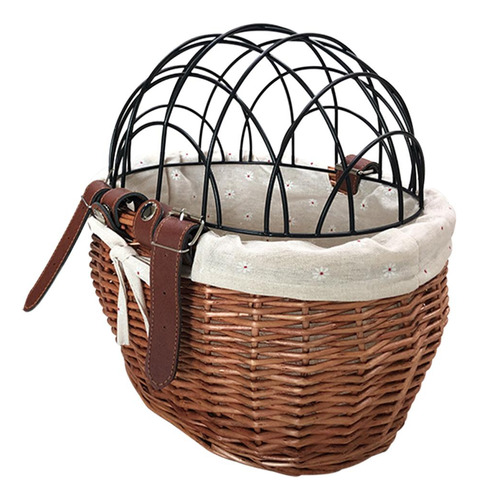 Cesta De Bicicleta De Mimbre Con Correas De Cuero Con
