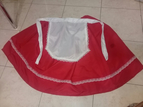 Pollera Rojo Con Delantal Polka Rusa 