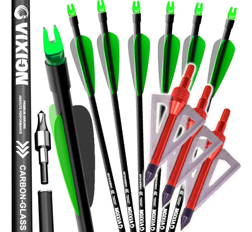 3 Flechas Carbono Arco E Flecha Nature 30 + 3 Pontas B13 Cor Verde