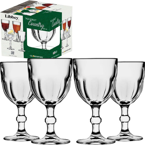 Conjunto 4 Taças De Água / Vinho 420ml Country Vidro Transp. Cor Transparente