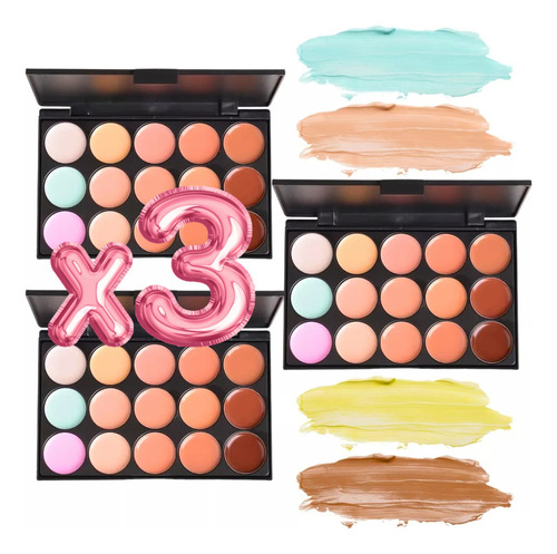3 Paleta De 15 Correctores Granos Maquillaje Contorno Tono Correctores Maquillaje