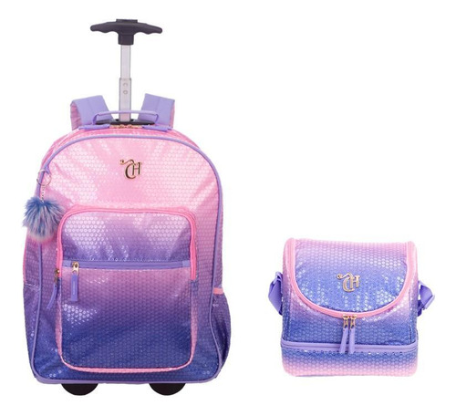 Kit Escolar Capricho Lantejoula Mochila De Rodas + Lancheira