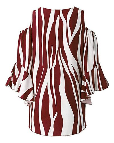 Blusa A Rayas Para Mujer, Hombros Descubiertos, Lazo En La C