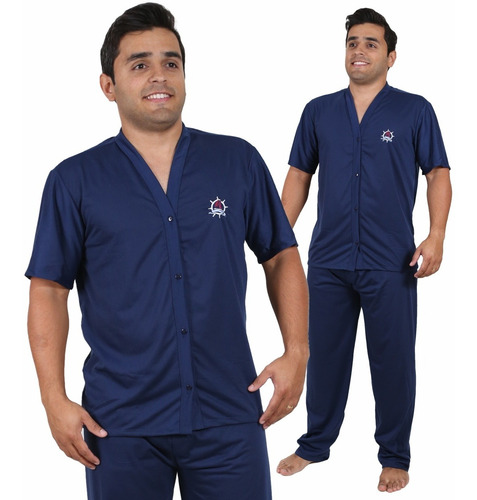 Pijama Masculino Longo Aberto Botão Cirurgia Americano Bonit