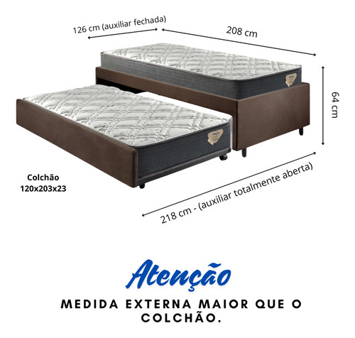 Bicama Viúva 126x208 Suede Marrom Com Dois Colchões Adapto