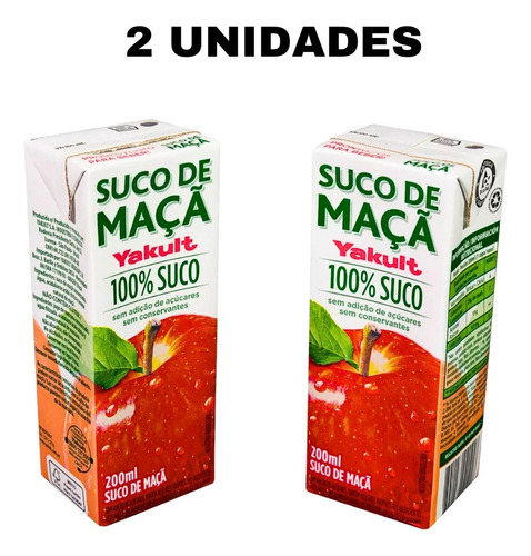 Kit C/ 2 Suco De Maça Yakult 200ml Sem Açúcar E Conservantes