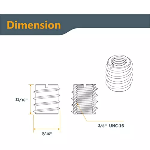 POWERTEC QTI1004 Insertos roscados para muebles de madera | Chapado en zinc  | 3/8-16 hilos internos | 0.709 in de longitud – Paquete de 50