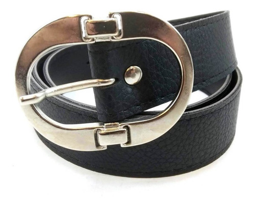 Imagen 7 de 10 de Cinturon Negro Mujer Eco Cuero Capreado Hebilla Niquel 32 Mm