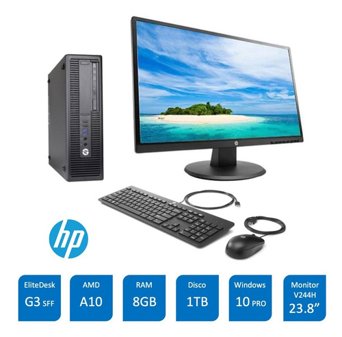 Hp Elitedesk 705 G3 Sff, 1tb, 8gb Ram, W10 Pro + Monitor 24 (Usado)