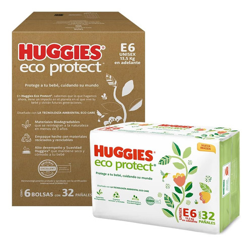 192 Pañales Etapa 6 Eco Protect Huggies Absorbentes Unisex 