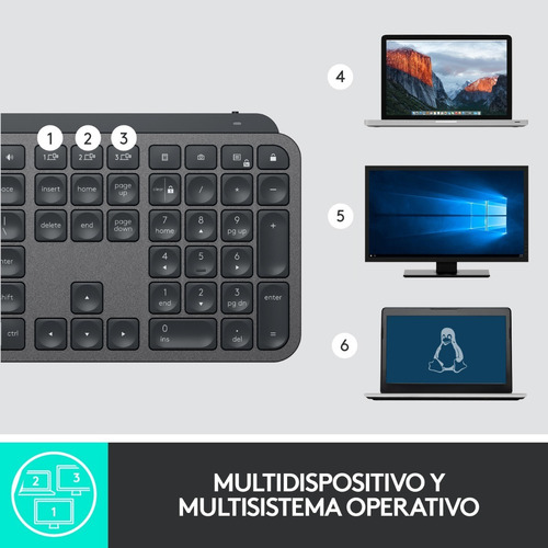 Imagen 8 de 10 de Teclado bluetooth Logitech Master Series MX Keys QWERTY español España color grafito con luz blanca