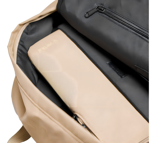 Mochila Vertikal Waterresistant Para Laptop 15 , Poliéster. Color Beige Diseño De La Tela Lisa