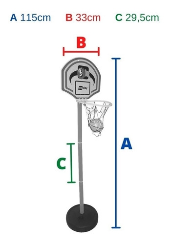 Imagem 6 de 7 de Kit Cesta De Basquete Infantil C/ Pedestal Mini Bola E Bomba