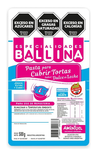 Pasta Ballina Reposteria 500gr Celeste Cubre Torta Formula H