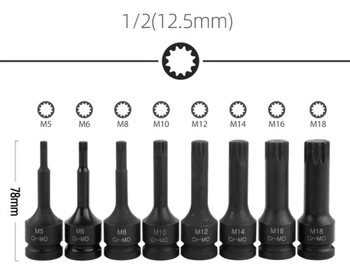 8 Peças 12 Pontas De 1/2 \ Drive Ferramenta Automotiva