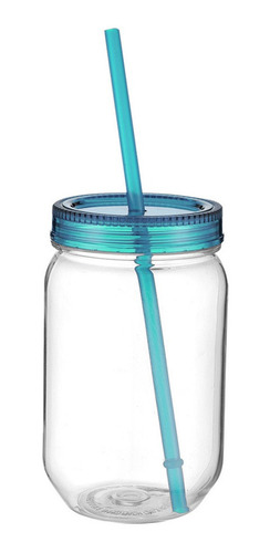 Vaso Plastico 590ml Cuerpo Transparente Tapa Azul