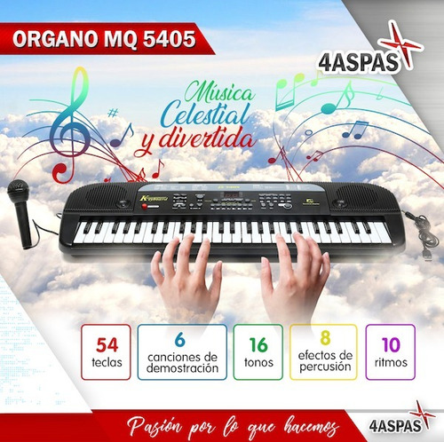 Imagen 3 de 10 de Organo Musical Con 54 Teclas Teclado Lcd Microfono Y Fuente