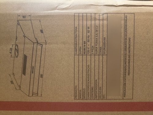 Campana Extractora Marca Supra. Modelo Nube N60